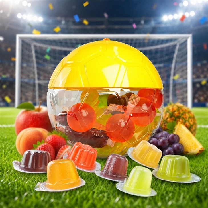 Wholesale Football Shape Jelly Jar Manufacturer | Private Label Fruity Jelly Cups | BRCGS Certified